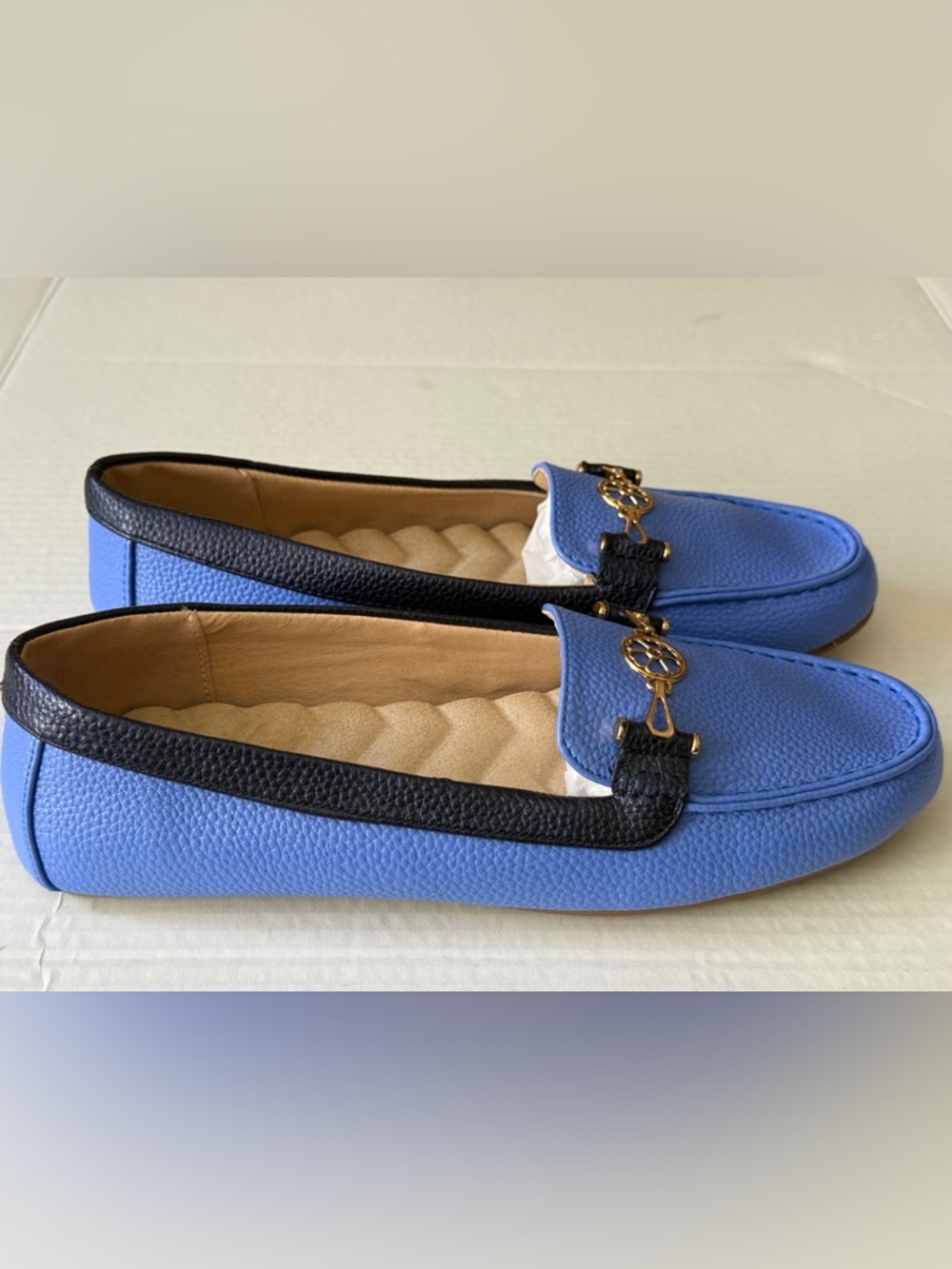 Cushion Walk By Avon Blue Flats Slip On Loafers Goldtone Hardware Women's Sz 10M